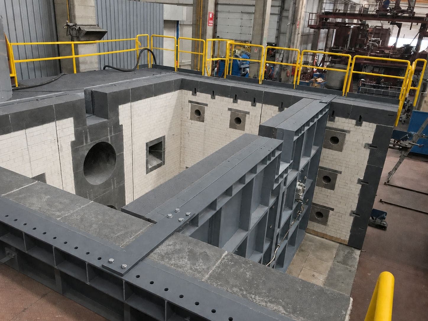 Combi furnace seen from above, showing the refractory-lined chamber and burner ports